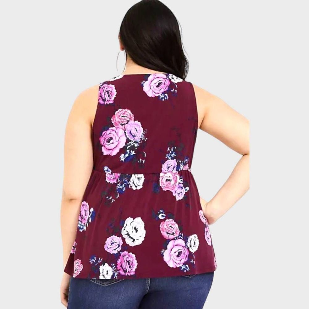Torrid 3X Burgundy Floral Keyhole Babydoll Tank Top NWOT - Picture 7 of 11